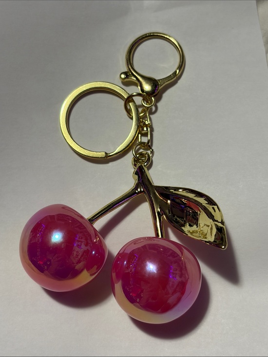 Accessories - Gold Cherry Keychain with Pink Charm